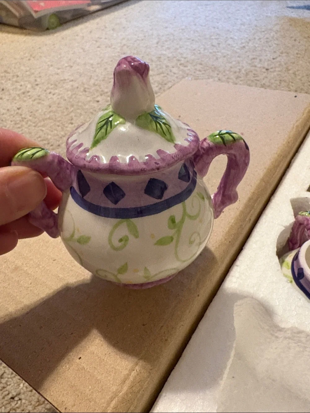 Child’s Hand-Painted Floral Mini Tea Set - Purple & Green
